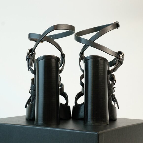 YSL Saint Laurent Leather Gladiator Platform Sandals, Black, EU 39.5 - Picture 5 of 15